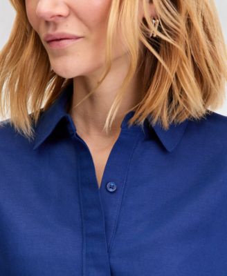 Women's Linen-Blend Tie-Front Blouse