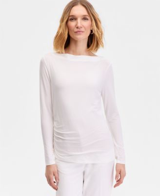  Women's Long-Sleeve Asymmetrical-Hem Ruched Layering Top