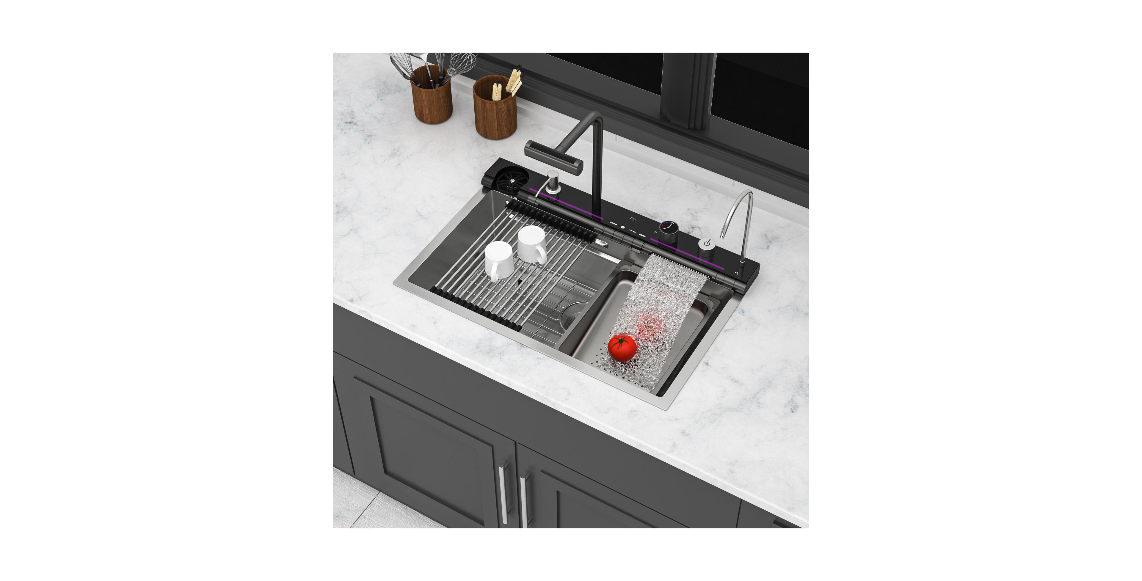 Flynama 30x19x9inch Smart Waterfall Kitchen Sink Workstation Stainless Steel 16 Gauge with Faucet