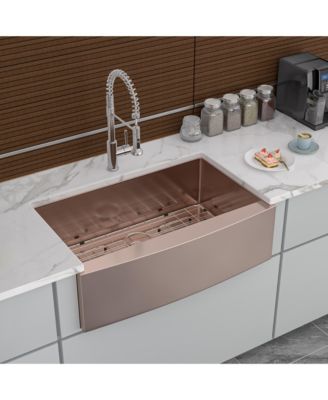 33inch Rose Gold Farmhouse Kitchen Sink 16G T304 Nano Stainless Steel Apron Front Single Bowl 33x21x10inch with Full Accessories