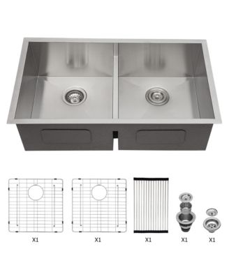 36x19x10inch 16 Gauge T304 Stainless Steel Undermount 5050 Double Bowl Kitchen Sink with Two 10inch Deep Basins