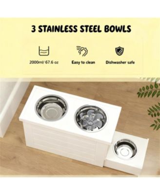 23.6 in. Wide Dog Bowls with Slow Feeder Mat in White