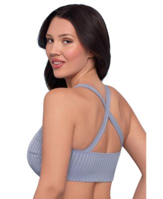 Women's Sculpting Ribbed Scoop-Neck Crossback Bralette Swimsuit Top