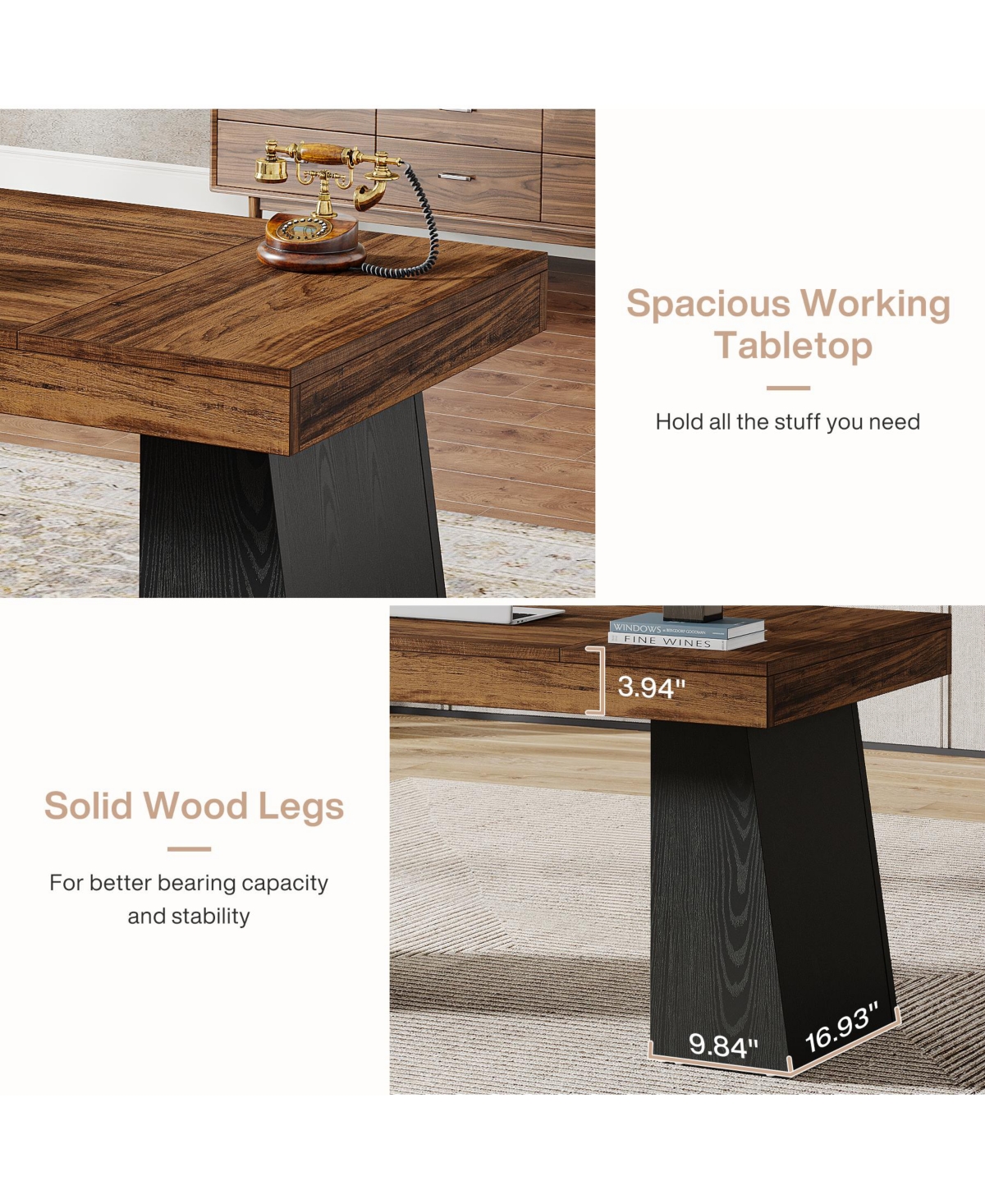 Tribesigns 55" Executive Wooden Desk with Double Pedestal