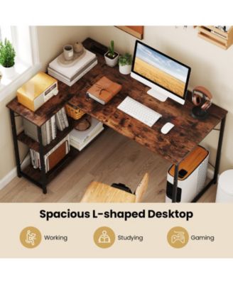 L-shaped Reversible Corner Desk with Adjustable Storage Shelves