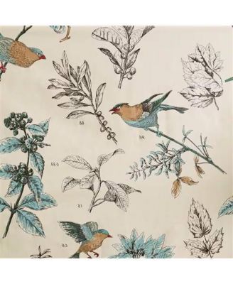 72-inch Beige Khaki Cotton Shower Curtain with Vintage Birds Leaf Floral Print