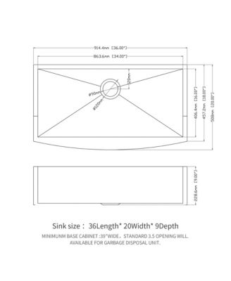 36"x20"x9" Stainless Steel Farmhouse Apron Front Kitchen Sink