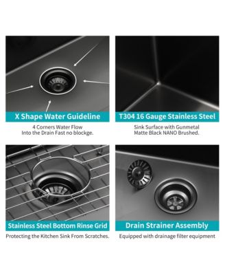 23inch Gunmetal Black Undermount Kitchen Sink 16G T304 Nano Stainless Steel Single Bowl 23x18x10inch 10inch Deep Sink with Full Accessories