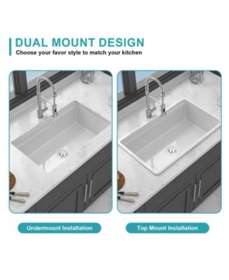 Undermount Workstation Single Bowl Porcelain Fireclay Kitchen Sink Dual Mount White Rectangular Deep Basin