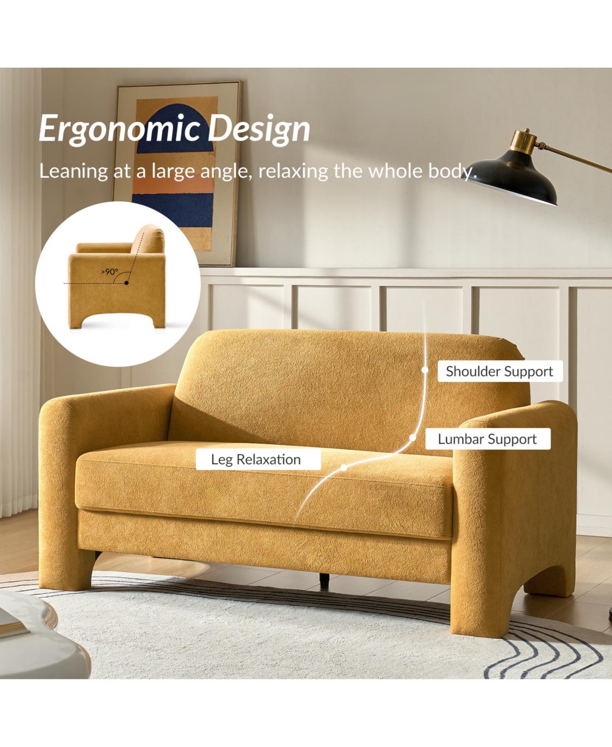 Hulala Home Shelbi 59.5" Modern Curved Chenille Loveseat Sofa