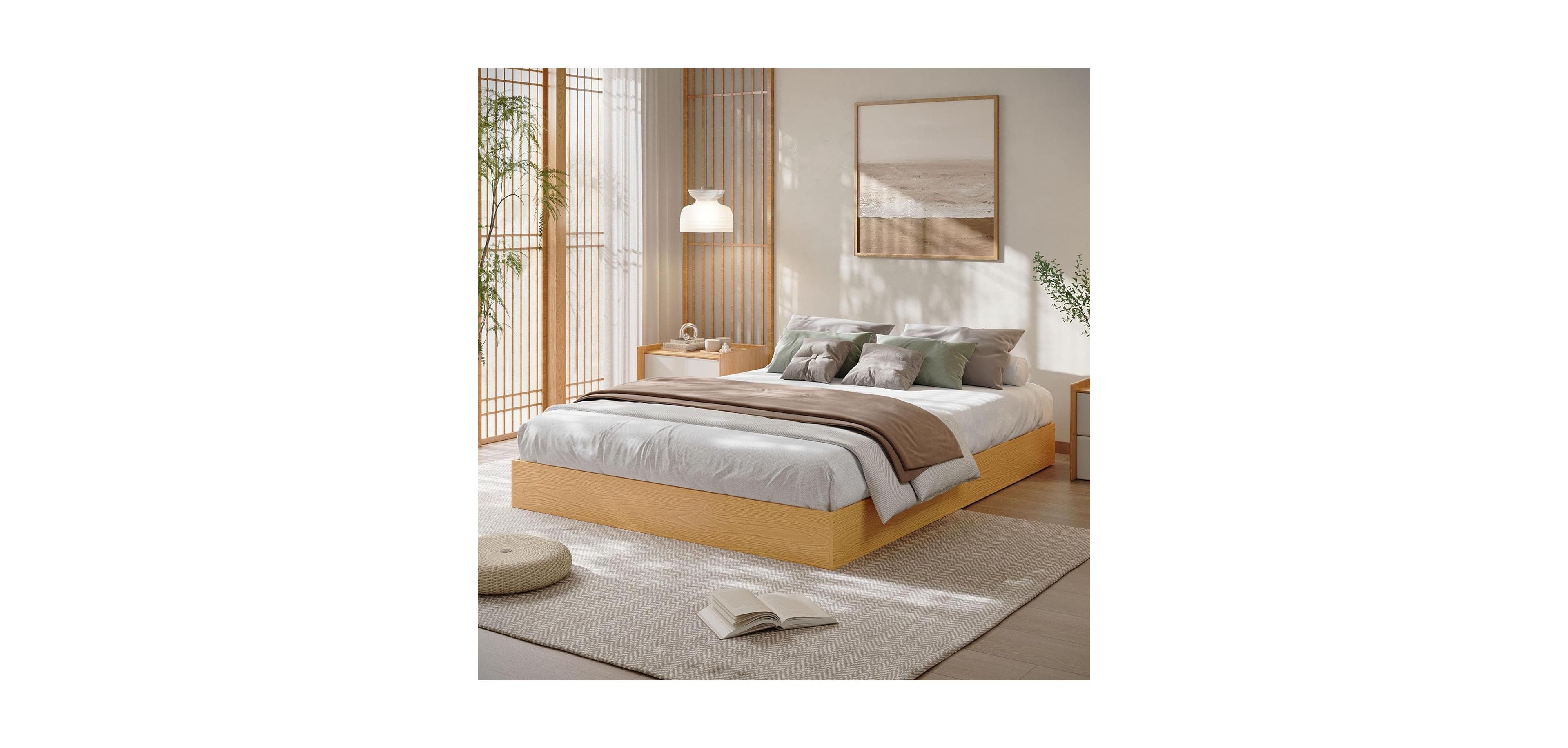 gaomon Wood Platform Bed Frame, Solid Pine Frame with Slats, No Box Spring Needed,Bedroom Furniture