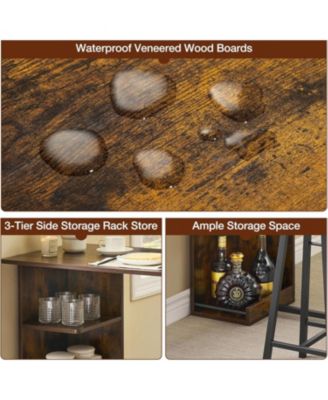 Bar Table and 2 Chairs Set, 3 Piece Dining Table Set with 3 Tier Storage Shelves, Wood Counter Height Bar Table and Stools Set
