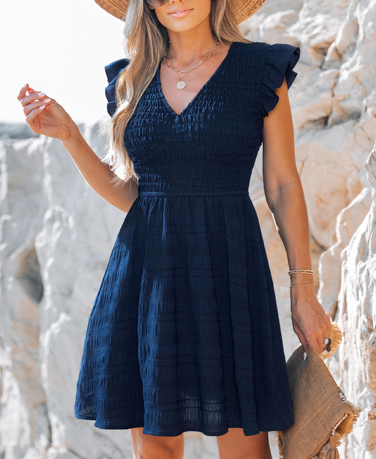 Cupshe Women's Fluff Navy Mini Beach Dress