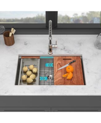 Undermount Workstation Kitchen Sink Single Bowl 16 Gauge Stainless Steel