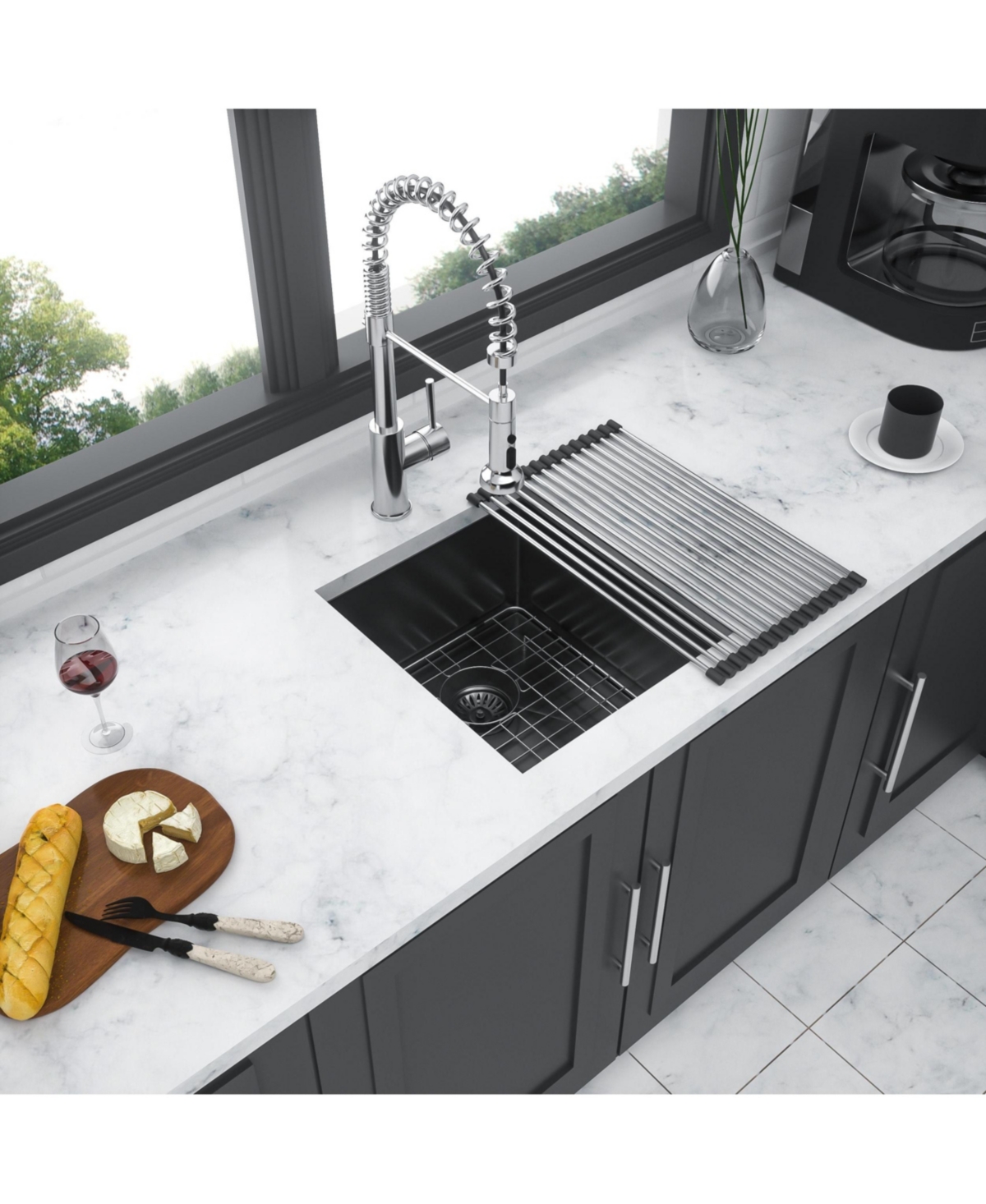 flynama Gunmetal Black Undermount Kitchen Sink 16 Gauge T304 Nano Stainless Steel Single Bowl