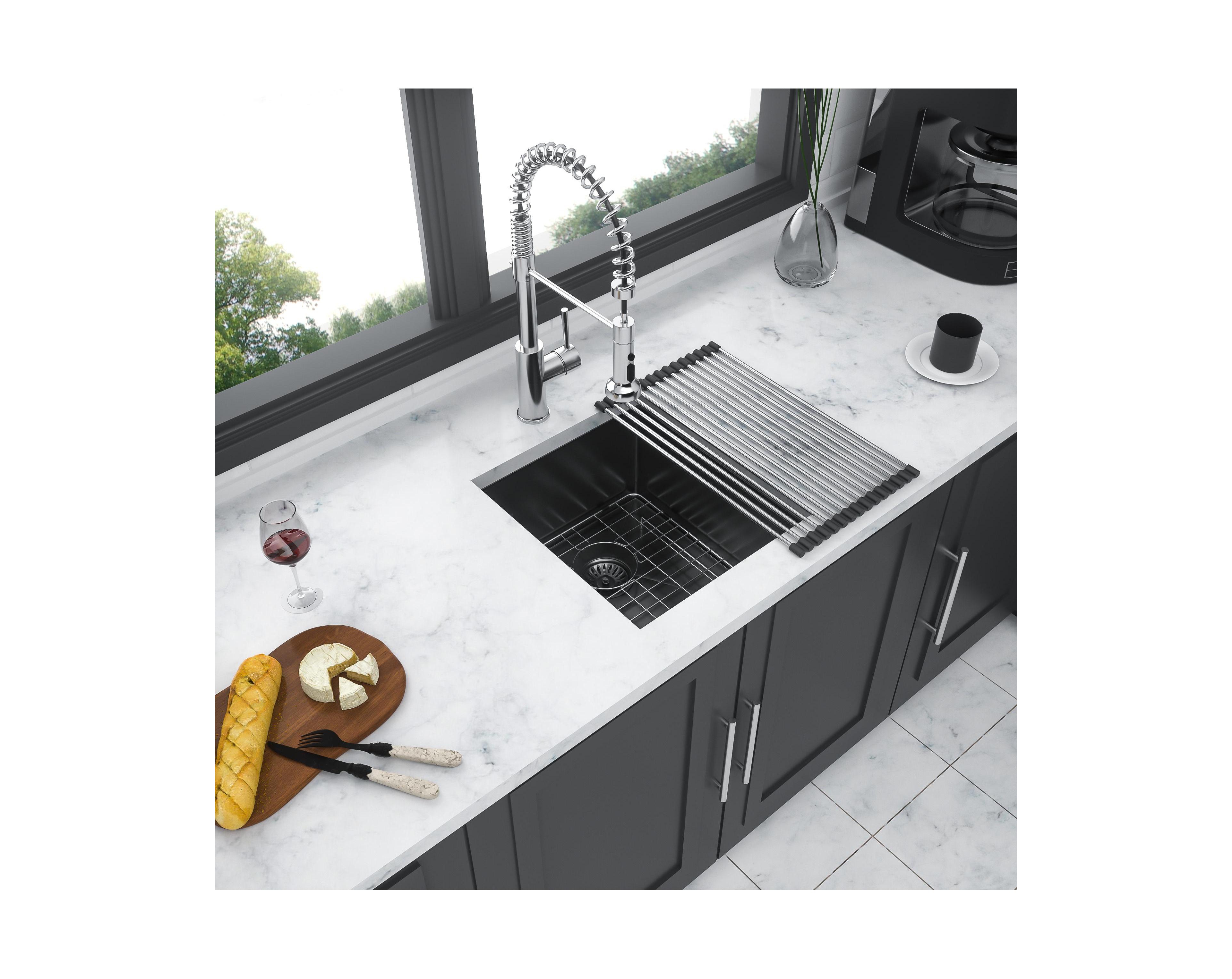 flynama Gunmetal Black Undermount Kitchen Sink 16 Gauge T304 Nano Stainless Steel Single Bowl