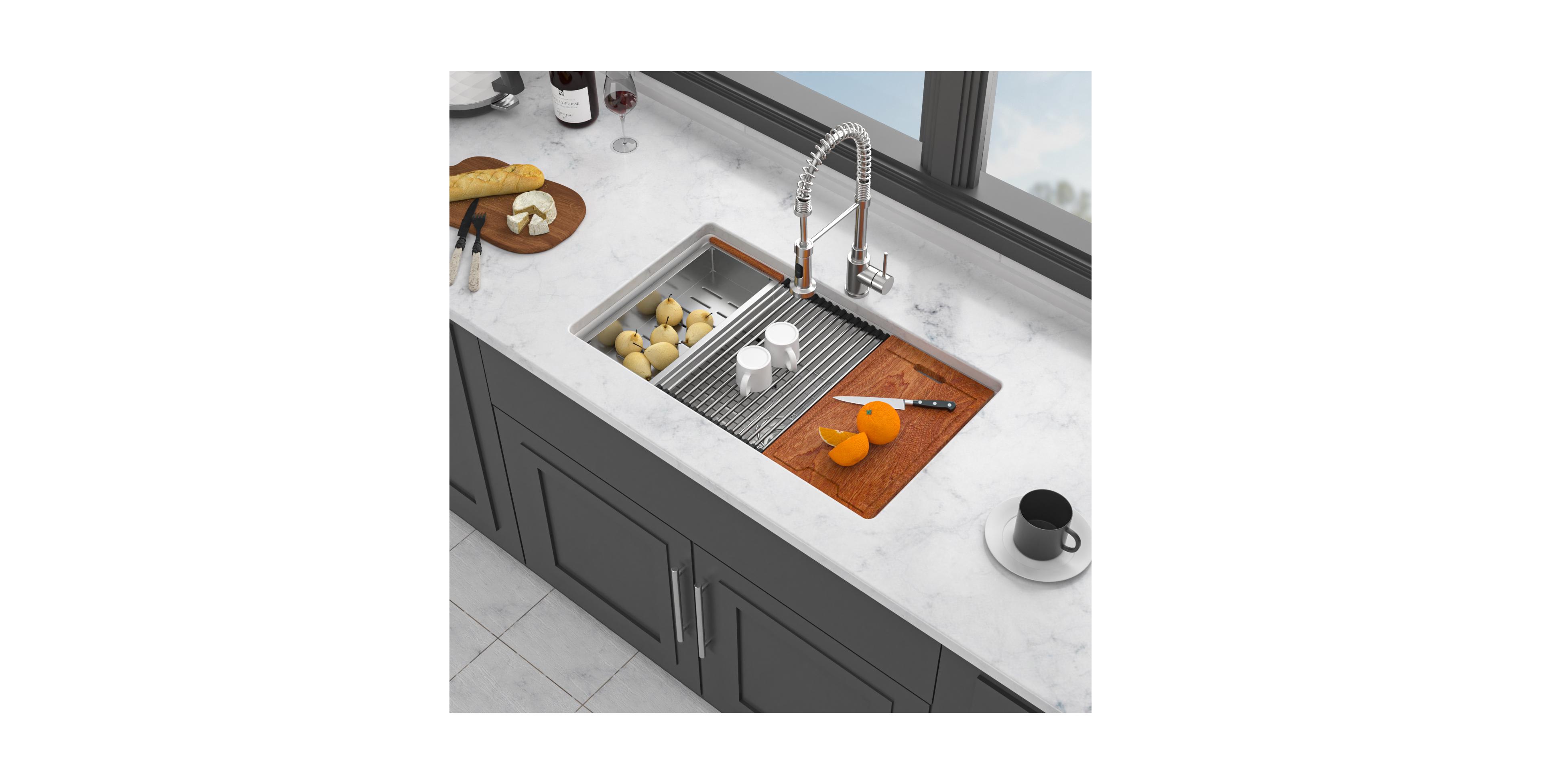 flynama Porcelain Ceramic Single Bowl Dual Mount Undermount Workstation Kitchen Sink
