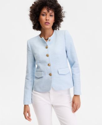 Women's Collarless Cotton Tweed Jacket