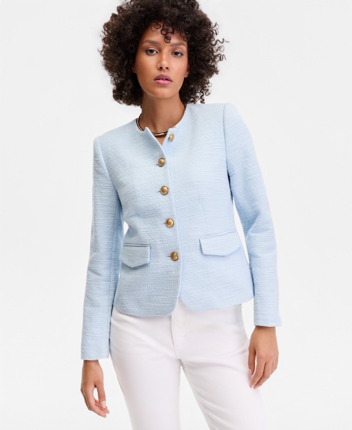 Женские куртки I.N.C. International Concepts Women's Collarless Cotton Tweed Jacket — фото 1