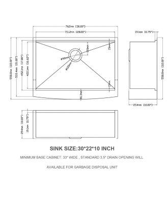 30x22x10inch Stainless Steel Farmhouse Kitchen Sink Workstation Apron Front 16 Gauge
