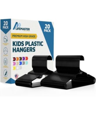 Kids Plastic Hangers, Black, 11.6", with shoulder notches, space-saving, hold 5 lbs, ideal for baby, toddler & kids  clothes, 20-pack.