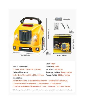 Engine Toy, 60 Pieces, Kids Mechanic Car Repair Set with Removable Parts, Lights and Sounds, Steering Wheel and Horn