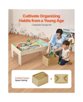 Train Table, 84 Multicolor Pieces Wooden Kids Activity Table with Collapsible Storage Bin