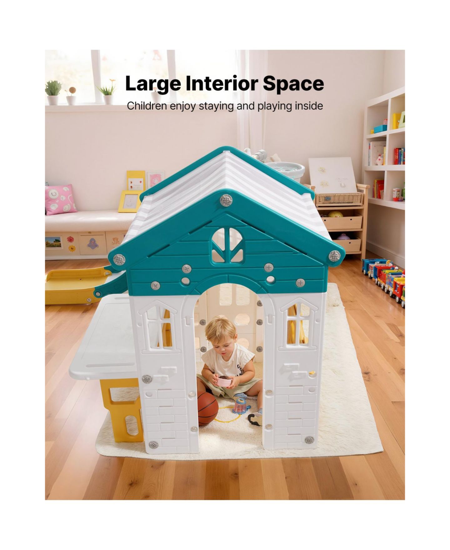 Детский игровой набор Slickblue Hdpe Toddler Playset with Slide, Basketball Hoop & Telescope, 73.6"L x 59.4"W x 43.5"H, Ages 1-3, цвет: Белый / Жёлтый — фото 10