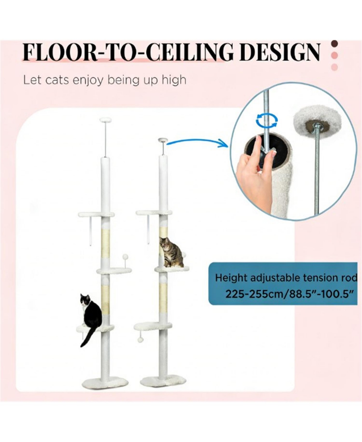 Aostirmotor 88.5" to 100.5'' Cat Tree with tension rod in White