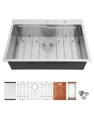 33x22x10 Inch Drop In Kitchen Sink 16 Gauge T304 Stainless Steel Ledge Workstation Single Bowl