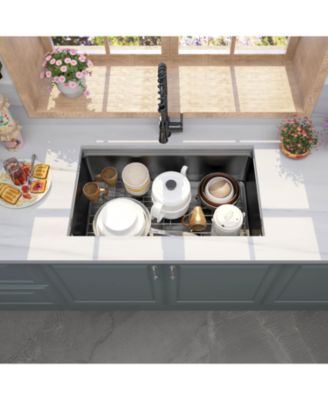 32x19inch Gunmetal Black Undermount Workstation Sink 16 Gauge 304 Stainless Steel 10 Inch Deep with Full Accessories