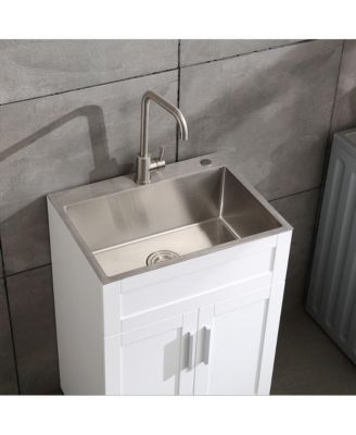 24inch Silver Brushed Stainless Steel Washing Sink with Faucet Hoses Drain Head Only 12 Gauge Noise Reducing Pads