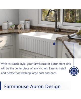 33x18x10inch Ceramic White Farmhouse Kitchen Sink Rectangular Double Basin Vessel Sink