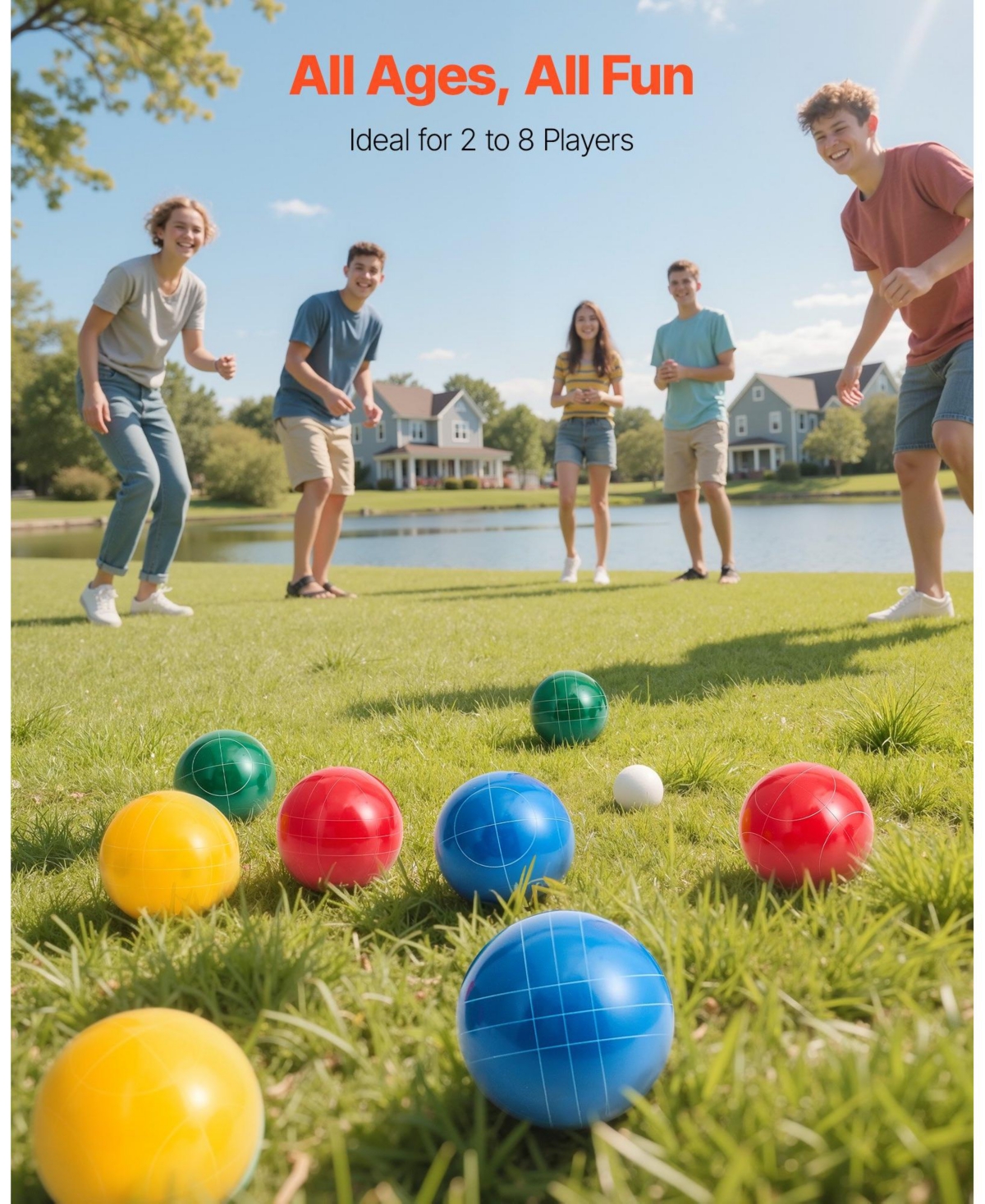 Hongge Outdoor Bocce Ball Game Set with Resin Balls Carry Bag and Accessories