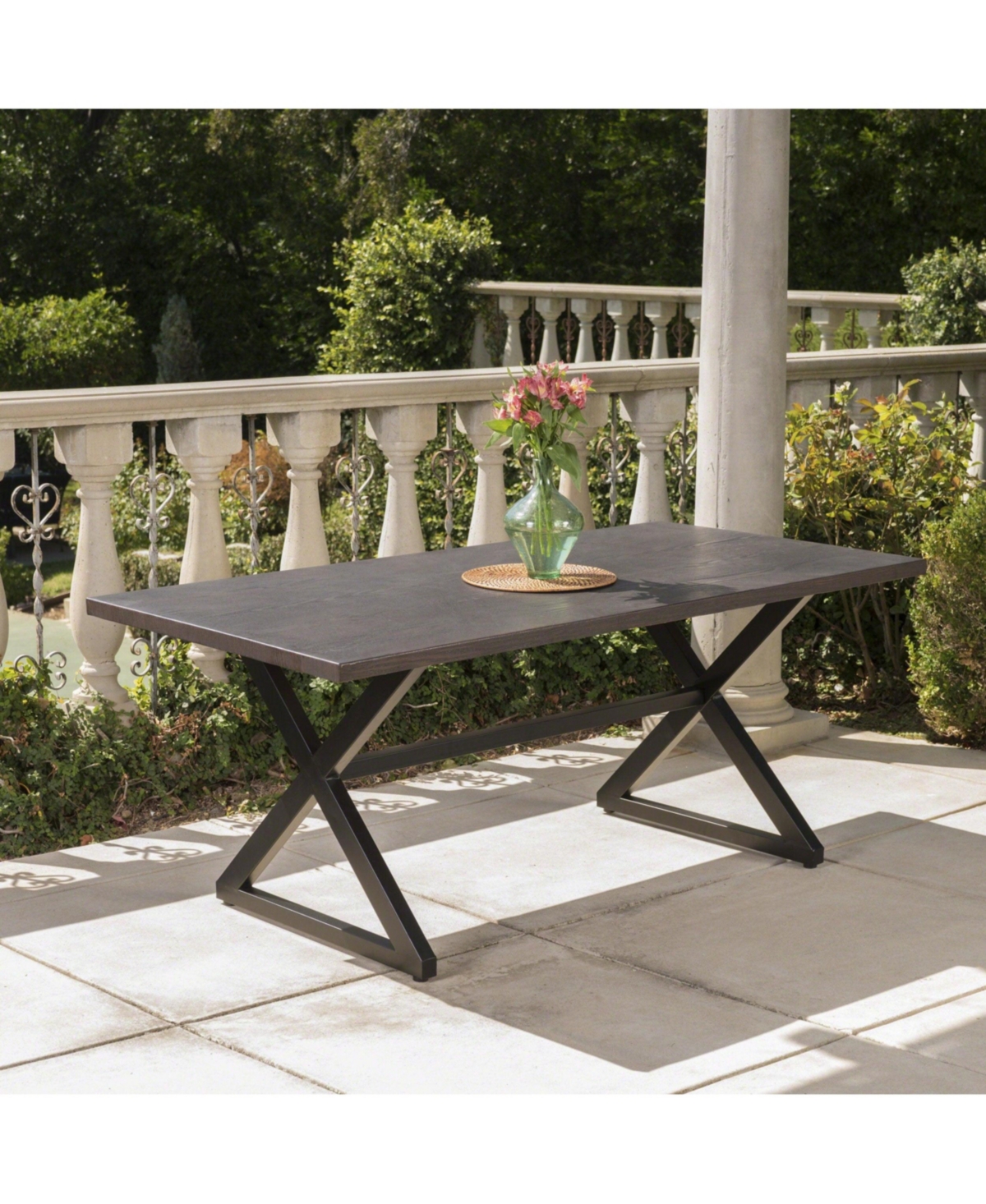 Mondawe 70.50 Inches Outdoor Aluminum Dining Table with Steel Frame and X-Base