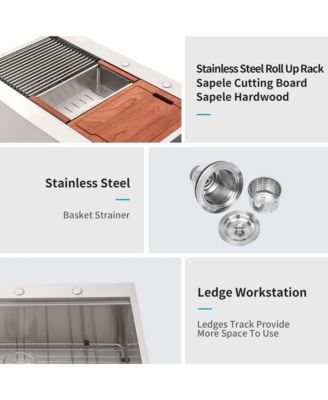 36x22x10inch Farmhouse Kitchen Sink Workstation Stainless Steel Apron Front 16 Gauge