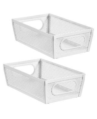 Perforated Metal Storage Bin with Handles - Set of 2 - Matte White