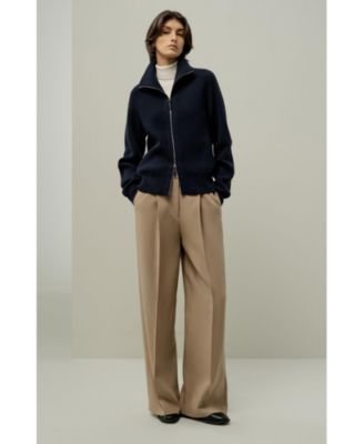 Women's Ribbed-knit Turtleneck Zip Cardigan