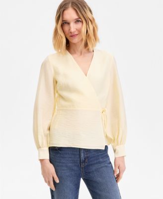 Women's Long Sleeve Textured Wrap Blouse