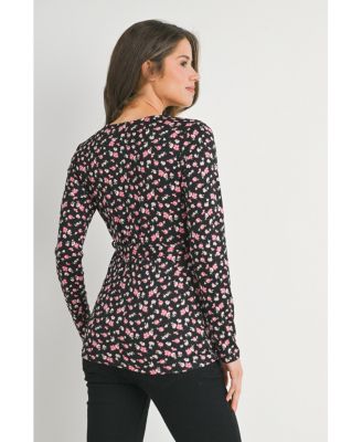 Maternity Long Sleeve Floral Tie Waist Top