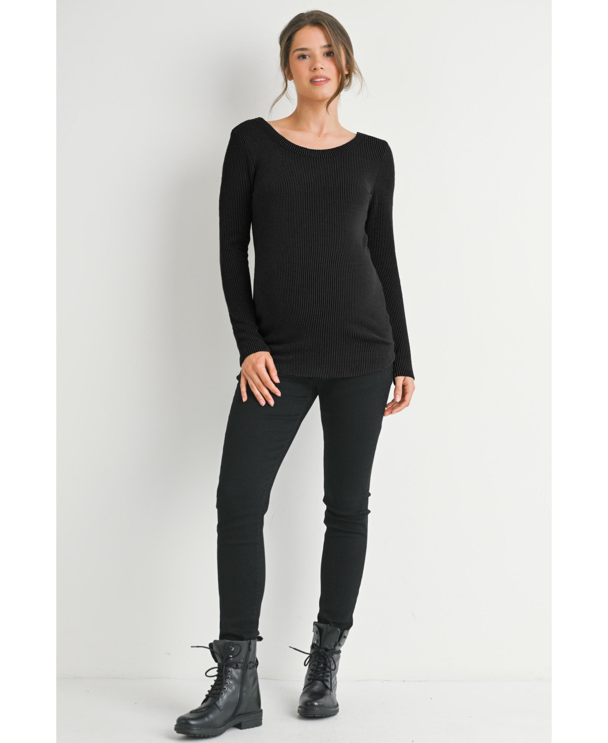 Hello Miz Maternity Scoop Neck Long Sleeve Ribbed Top