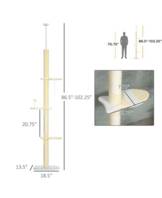 86.5" to 102.25" Cat Tree with 4-Tier Floor in Yellow