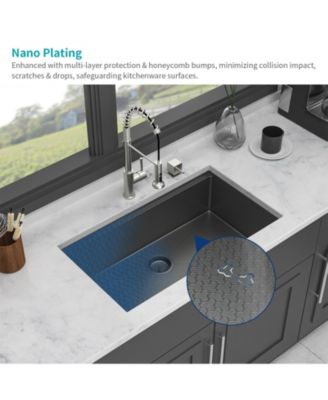 33inch Undermount Kitchen Sink Gunmetal Black 16G T304 Stainless Steel Ledge Workstation 33x19x9inch with Full Accessories Nano Plating