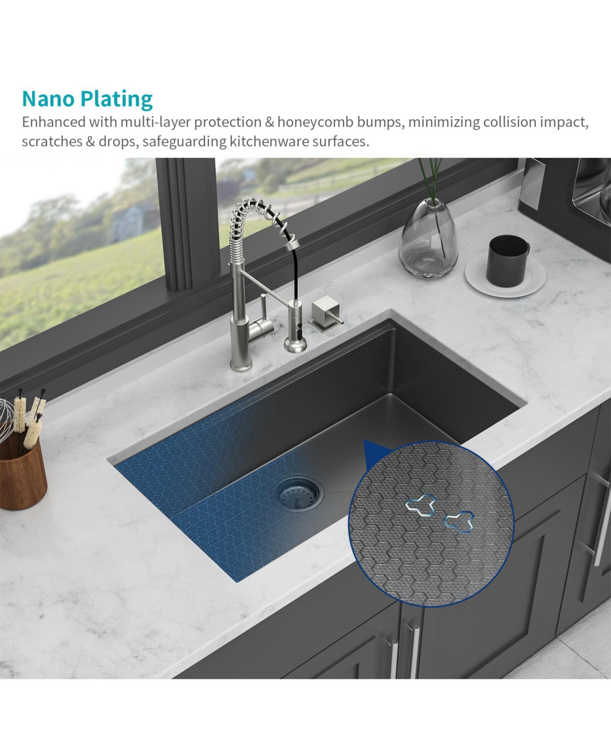 flynama 33inch Undermount Kitchen Sink Gunmetal Black 16G T304 Stainless Steel Ledge Workstation 33x19x9inch with Full Accessories Nano Plating