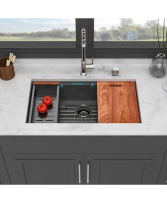 33inch Undermount Kitchen Sink Gunmetal Black 16G T304 Stainless Steel Ledge Workstation 33x19x9inch with Full Accessories Nano Plating