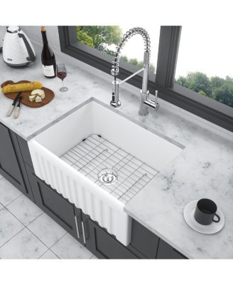 huluwat 24x18x10inch White Farmhouse Sink Ceramic Single Bowl Reversible Apron Front Laundry