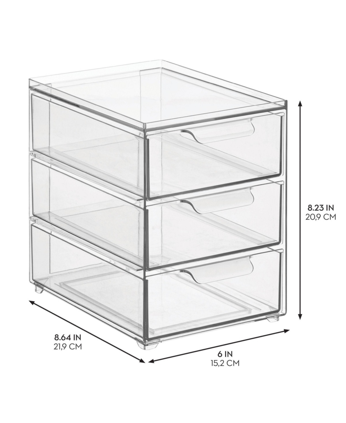 mDesign 3-Drawer Stackable Organizer for Kitchen or Pantry - Set of 4 - Clear