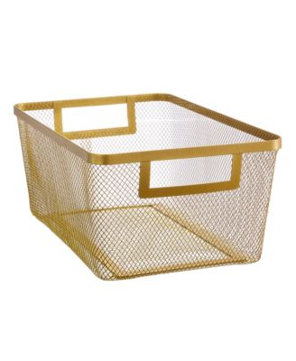 Metal Mesh Pantry Basket with Handles - Set of 2 - Soft Brass
