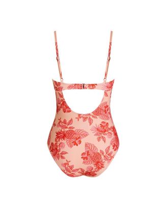 Women's Square Neck One Piece Swimsuit with Front Tie