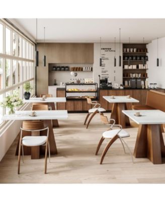 47-Inch Kitchen Dining Table for 4-6,White Rectangular Dining Table with Walnut Wood Base, Modern Wooden Eating Table